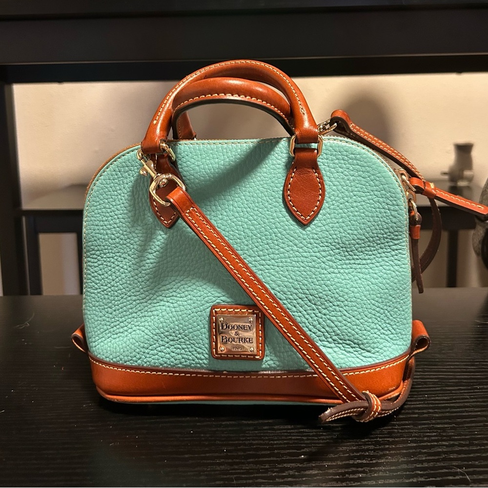 Dooney & Bourke MINI Zip Zip Mint Pebble Leather Satchel with Crossbody And COA